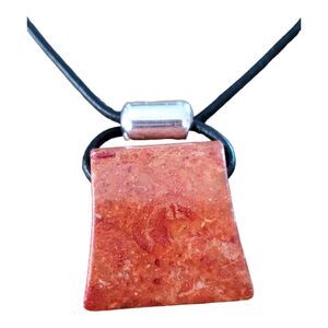 Silpada Necklace "The Cardinal Rule" Coral Leather & Sterling Silver Pendant